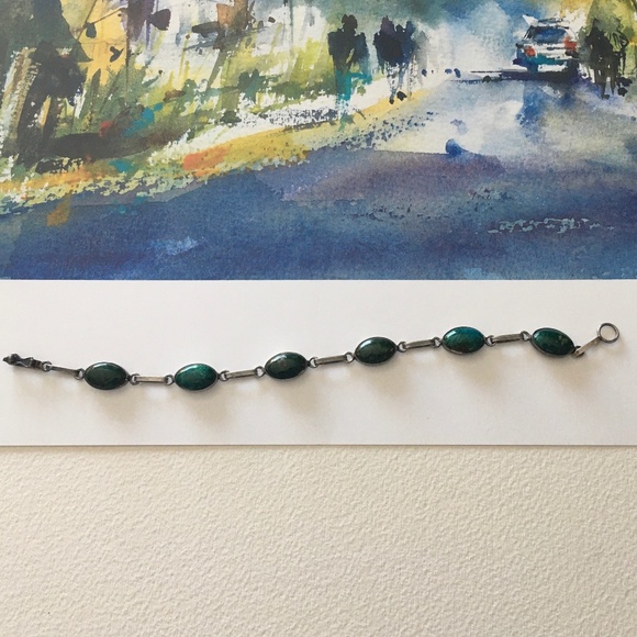 950 Silver Chrysocolla Blue Stones Vintage  Bracelet - Picture 1 of 7